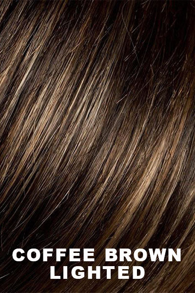 Ellen Wille Wigs - Link Mono Part - Coffee Brown Lighted. Medium Brown and Dark Brown with Medium Blonde Blend with Highlights throughout and Concentrated in the Front.