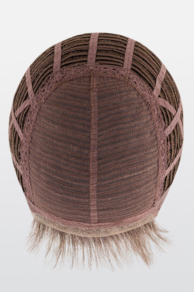 Top of the cap construction showing the lace front.