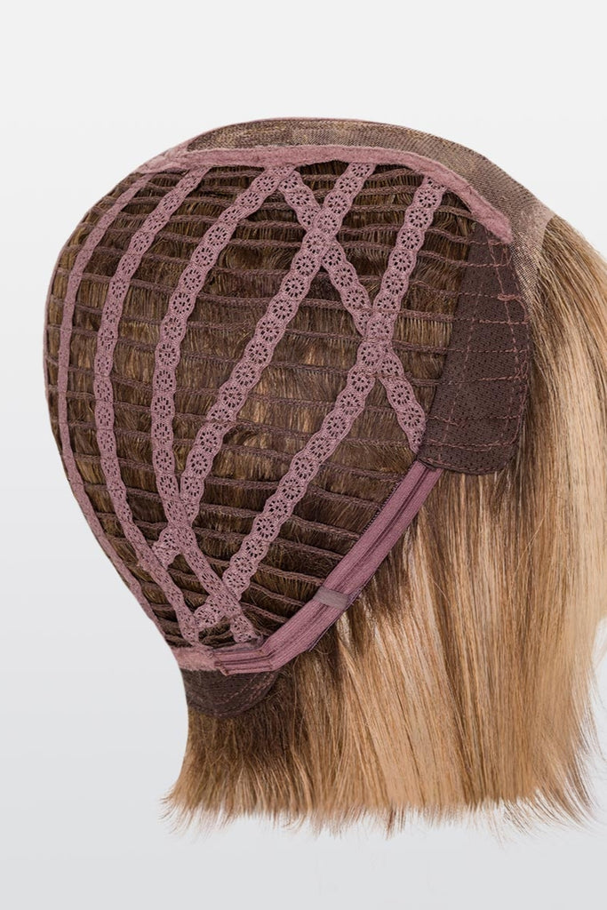 Side of cap construction showing an open wefted back.