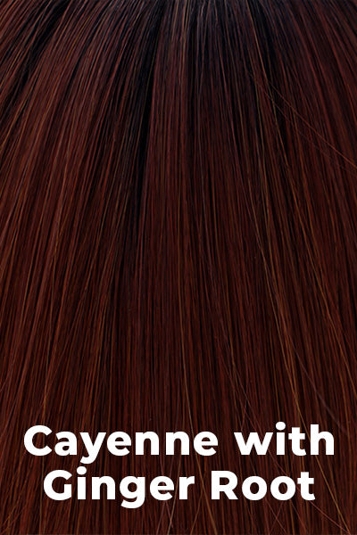 Belle Tress Wigs - Pure Ambrosia (BT-6144) - Cayenne with Ginger Root. A mixture of off black and darkest brown root with a blend of cayenne, burgundy, red mahogany, and chocolate cherry. (Rooted Color).