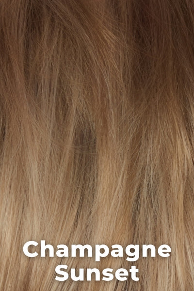 Orchid - Deluxe Hairline TP (#6548) - Champagne Sunset. Chocolate brown roots that melt into a dark/medium multitoned blond with honey, ash, and gold hues.