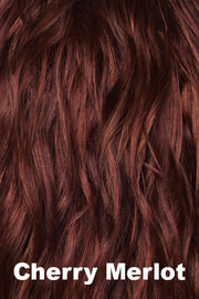 Color Cherry Merlot for Alexander Couture High Heat Mid Wavy Topper (#1037).  Dark red with medium red highlights.