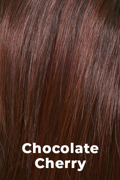 Color Swatch Chocolate Cherry  for Envy wig Jacqueline Petite.  Medium brown base with subtle red undertones and deep copper and golden brown highlights.