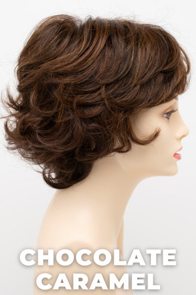 Color Swatch Chocolate Caramel for Envy wig Savannah.  Rich chocolate brown with warm golden chestnut brown highlights.