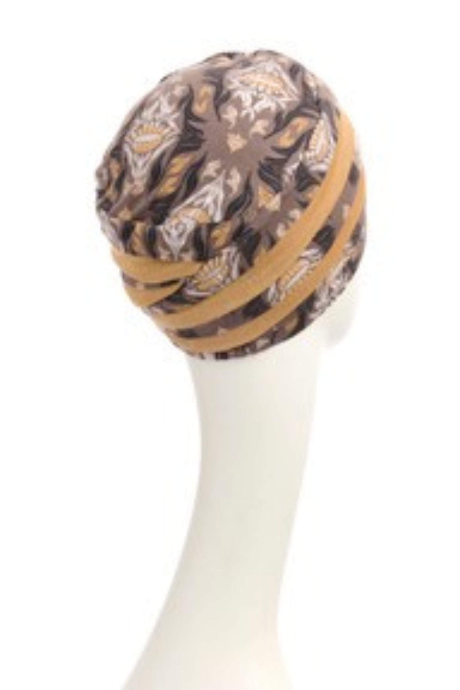 New Embellished Brown and Cream Houndstooth Headband Turban with Logo Plaque Turquoise Stains Printed Twist Headband, Brown Faux Turban  main image 4