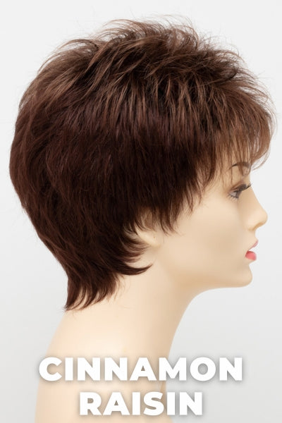 Color Swatch Cinnamon Raisin  for Envy wig Penelope Petite.  A blend of medium chestnut brown with subtle golden auburn highlights.