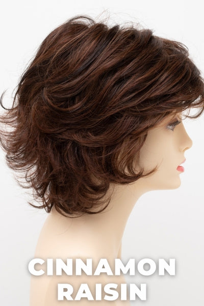 Color Swatch Cinnamon Raisin for Envy wig Savannah.  A blend of medium chestnut brown with subtle golden auburn highlights.