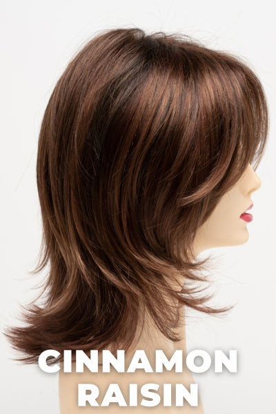 Color Swatch Cinnamon Raisin for Envy wig Rose.  A blend of medium chestnut brown with subtle golden auburn highlights.