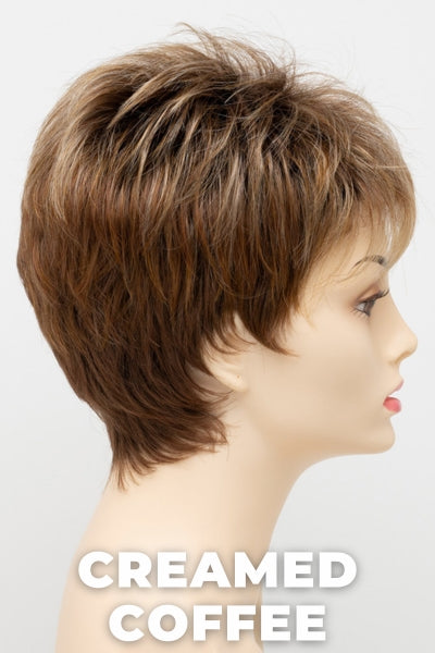 Color Swatch Creamed Coffee  for Envy wig Penelope Petite.  Rich brown base with a warm Mahogony and copper brown with strawberry blonde dimensions.