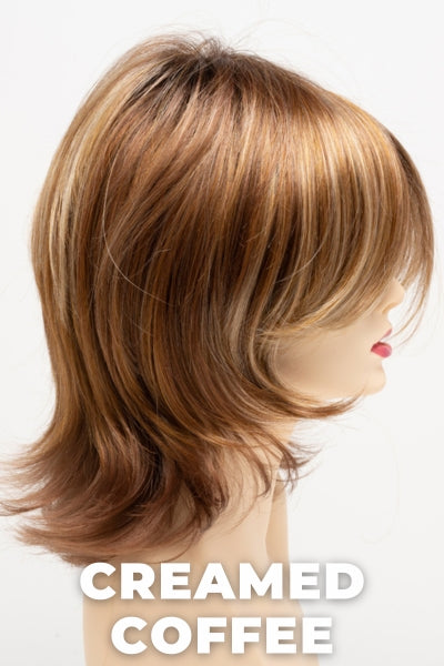 Color Swatch Creamed Coffee for Envy wig Rose.  Rich brown base with a warm Mahogony and copper brown with strawberry blonde dimensions.