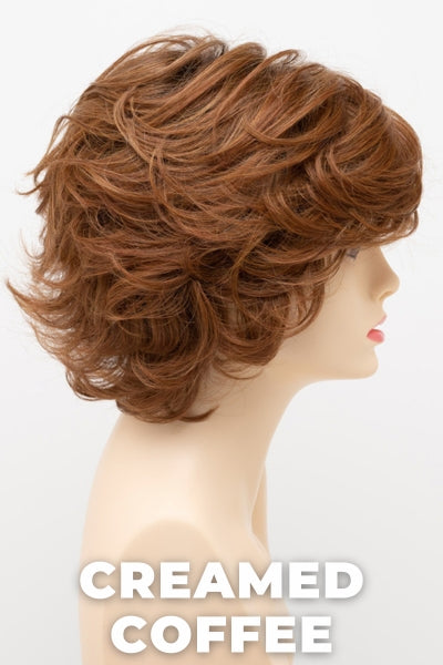 Color Swatch Creamed Coffee for Envy wig Savannah.  Rich brown base with a warm Mahogony and copper brown with strawberry blonde dimensions.