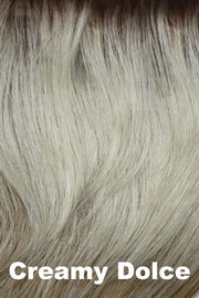 Color Creamy Dolce for Orchid wig Jan (#6539). White blonde and pale cream blonde blend with dark to medium honey brown roots.