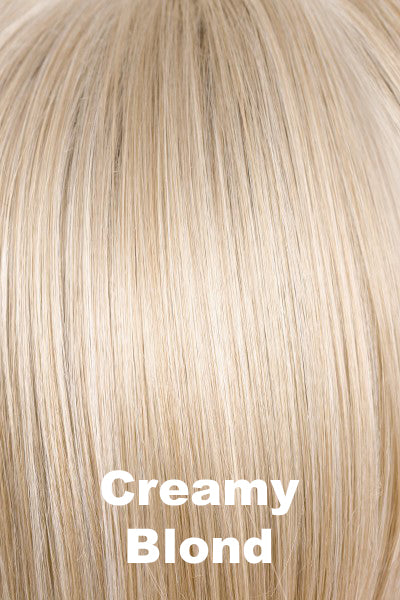 Color Creamy Blond for Alexander Couture High Heat Mid Wavy Topper (#1037).  Pale blonde with platinum blonde and creamy blonde highlights.