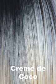 Color Creme de Coco for Orchid wig Kirby (#4114). Dark root blending into a cool toned base of cream coconut and ash blonde.