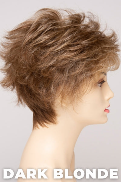 Color Swatch Dark Blonde  for Envy wig Olivia Human Hair Blend.  Deep blonde with red undertones and bright wheat highlights.