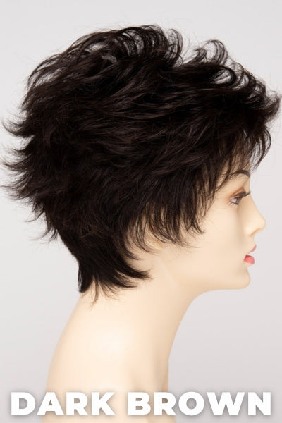 Color Swatch Dark Brown  for Envy wig Olivia Human Hair Blend.  A blend of rich dark brown and dark mahogany brown with cool undertones.