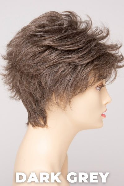 Color Swatch Dark Grey  for Envy wig Olivia Human Hair Blend.  Silver grey base with hints of neutral brown woven throughout.