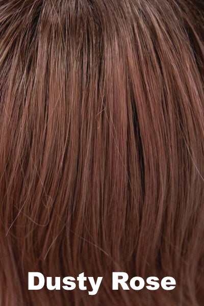 Muse Series Wigs - Panache Wavez - Dusty Rose. A smokey fused medium coral red base with warm dark brown roots.