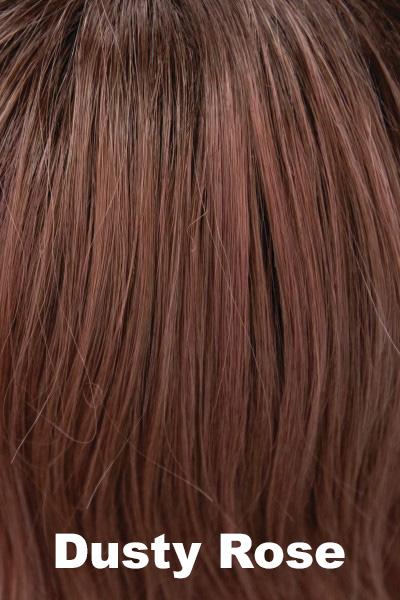 Muse Series Wigs - Cosmo Sleek (#1511) - Dusty Rose. A smokey fused medium coral red base with warm dark brown roots.