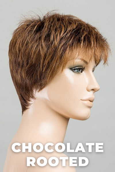 Ellen Wille Wigs - Chat - Chocolate Rooted. Medium to Dark Brown Base with Light Reddish Brown Highlights and Dark Roots.