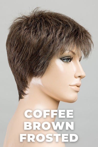 Ellen Wille Wigs - Chat - Coffee Brown Frosted. Dark Brown and Light Brown with Light Ash Blonde Blend with a Soft Matte Finish.