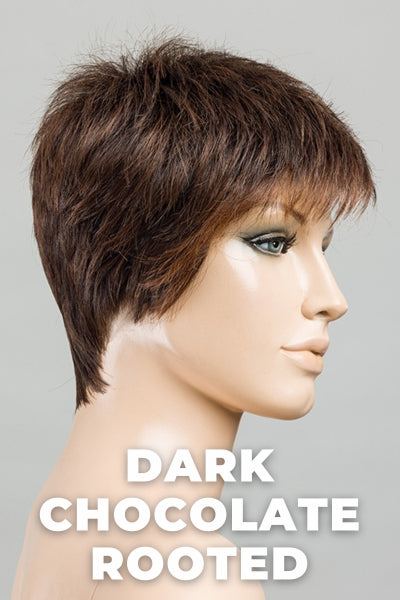 Ellen Wille Wigs - Chat - Dark Chocolate Rooted. Dark Brown base with Light Reddish Brown highlights with Dark Roots.