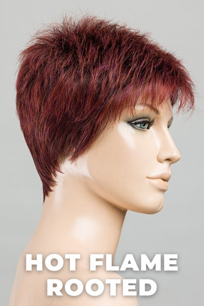 Ellen Wille Wigs - Chat - Hot Flame Rooted. Bright Cherry Red and Dark Burgundy mix with Dark Roots.