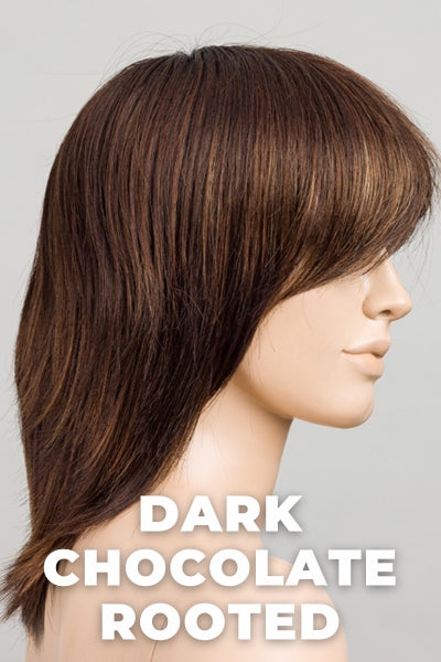 Ellen Wille Wigs - Rainbow - Dark Chocolate Rooted. Dark Brown base with Light Reddish Brown highlights with Dark Roots.