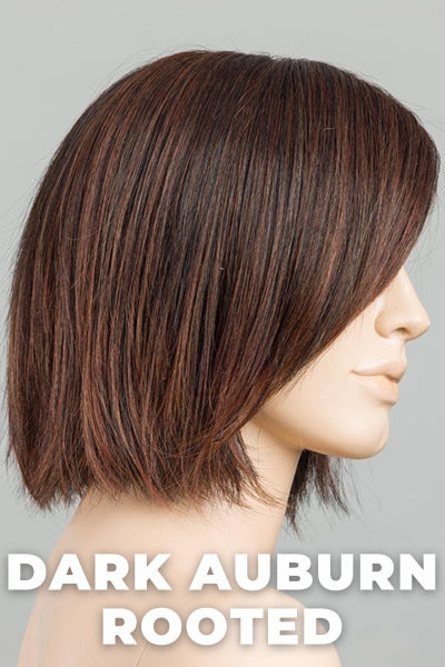 Ellen Wille Wigs - Ready Mono Part - Dark Auburn Rooted. Dark Auburn, Bright Copper Red, and Dark Brown blend with darker roots.
