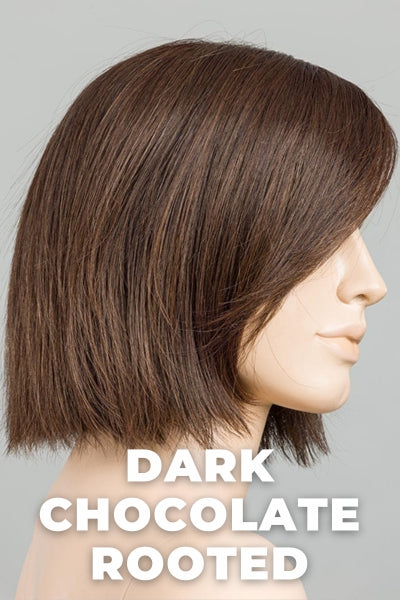 Ellen Wille Wigs - Ready Mono Part - Dark Chocolate Rooted. Dark Brown base with Light Reddish Brown highlights with Dark Roots.