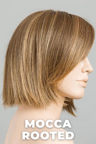 Ellen Wille Wigs - Ready Mono Part - Mocca Rooted. Medium Brown, Light Brown, and Light Auburn Blend with Dark Roots.