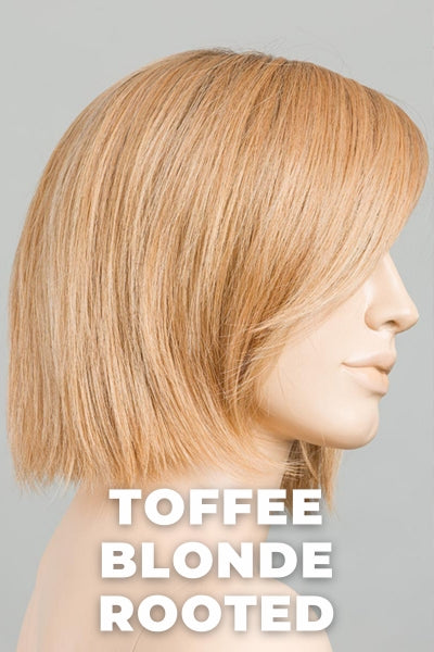 Ellen Wille Wigs - Ready Mono Part - Toffee Blonde Rooted. Lightest Brown, Light Golden Blonde, and Dark Strawberry Blonde Blend with Shaded Roots.