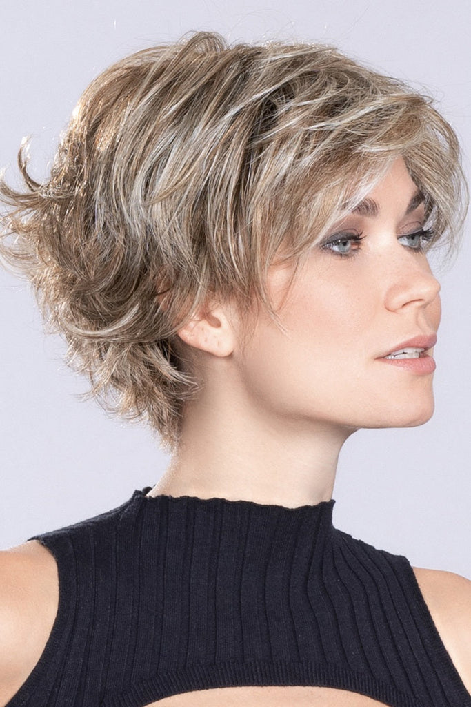 Side photo of the heat friendly synthetic wig. 