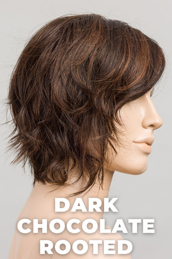 Ellen Wille - Cookie - Dark Chocolate Rooted. Dark Brown base with Light Reddish Brown highlights with Dark Roots.