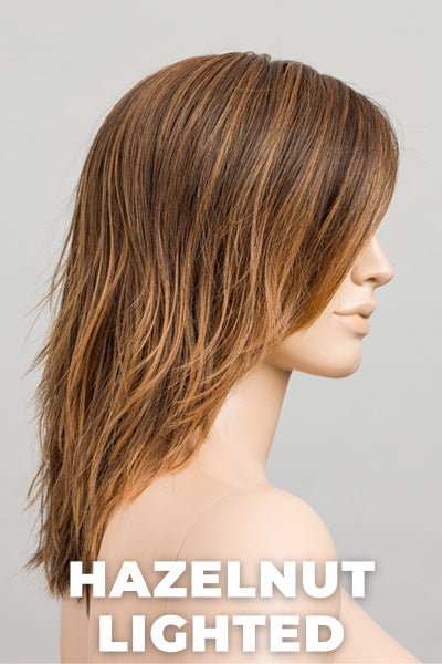 Ellen Wille - Flow - Hazelnut Lighted. Medium Brown and Medium Warm Brown with Dark Strawberry Blonde Blend with Highlights Throughout and Concentrated in the Front.