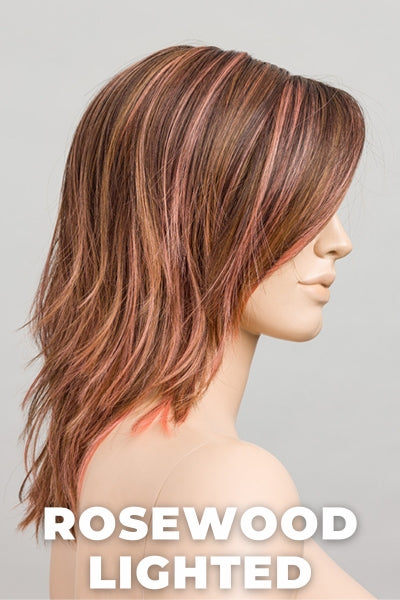 Ellen Wille - Flow - Rosewood Lighted. Medium Brown, Caramel, and Rose Gold blend with Highlights Throughout and Concentrated in the Front.