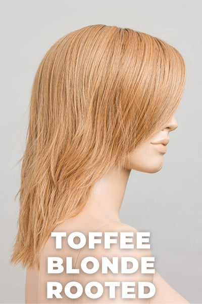 Ellen Wille - Flow - Toffee Blonde Rooted. Lightest Brown, Light Golden Blonde, and Dark Strawberry Blonde Blend with Shaded Roots.