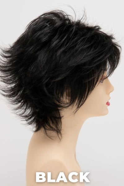 Color Swatch Black for Envy wig Aria Human Hair Blend. Rich dark ebony with subtle warm undertones.