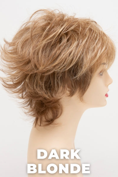 Color Swatch Dark Blonde for Envy wig Aria Human Hair Blend. Deep blonde with red undertones and bright wheat highlights.