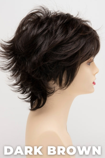 Color Swatch Dark Brown for Envy wig Aria Human Hair Blend. A blend of rich dark brown and dark mahogany brown with cool undertones.