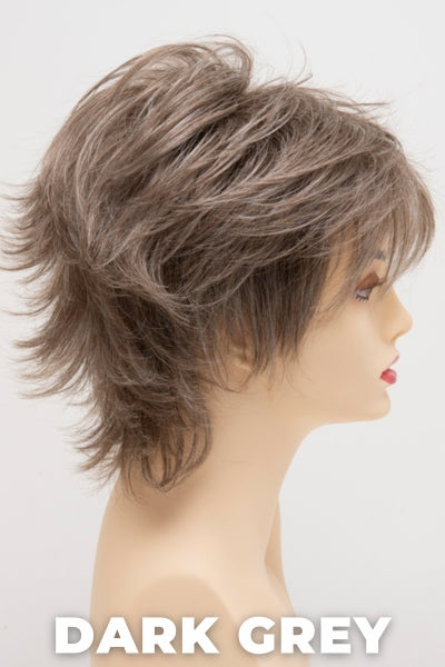 Color Swatch Dark Grey for Envy wig Aria Human Hair Blend. Silver grey base with hints of neutral brown woven throughout.