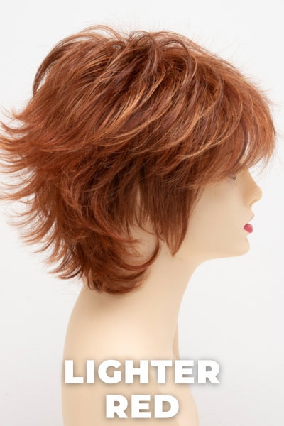 Color Swatch Lighter Red for Envy wig Aria Human Hair Blend. Auburn red base with bright copper and golden strawberry blonde highlights.