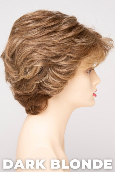 Color Swatch Dark Blonde for Envy wig Aubrey Human Hair Blend. Deep blonde with red undertones and bright wheat highlights.