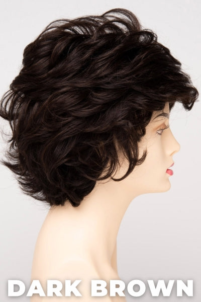 Color Swatch Dark Brown for Envy wig Aubrey Human Hair Blend. A blend of rich dark brown and dark mahogany brown with cool undertones.