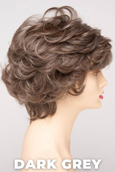 Color Swatch Dark Grey for Envy wig Aubrey Human Hair Blend. Silver grey base with hints of neutral brown woven throughout.