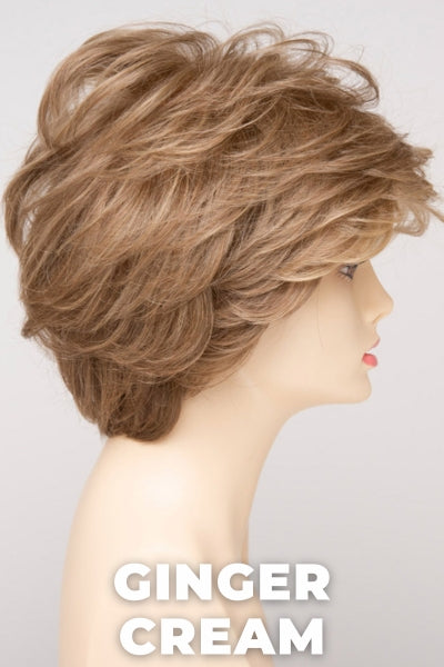 Color Swatch Ginger Cream for Envy wig Aubrey Human Hair Blend. Cool light brown and beige blonde blend with pale blonde highlights.