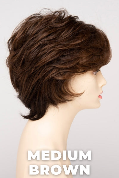 Color Swatch Medium Brown for Envy wig Aubrey Human Hair Blend. A rich neutral brown with lowlights and highlights woven throughout.