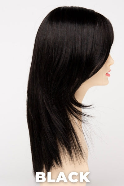 Color Swatch Black for Envy wig Ava Human Hair Blend. Rich dark ebony with subtle warm undertones.