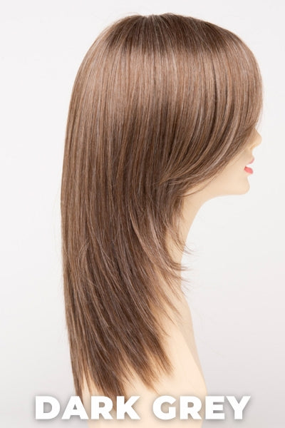 Color Swatch Dark Grey for Envy wig Ava Human Hair Blend. Silver grey base with hints of neutral brown woven throughout.