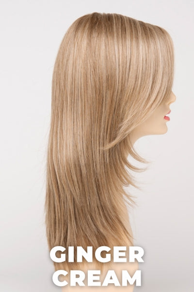 Color Swatch Ginger Cream for Envy wig Ava Human Hair Blend. Cool light brown and beige blonde blend with pale blonde highlights.